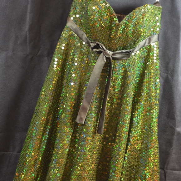 Green Sequin Strapless Dress SZ S Niki Livas - Picture 3 of 8
